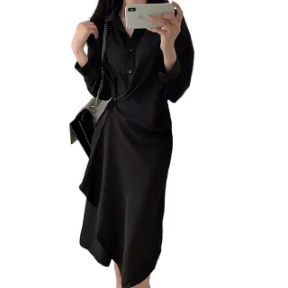 【巴黎精品】連身裙長袖洋裝(知性風格造型設計連身女裙子2色a1ar26)