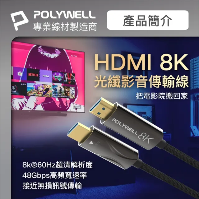 【POLYWELL】HDMI AOC光纖線 2.1版 25M