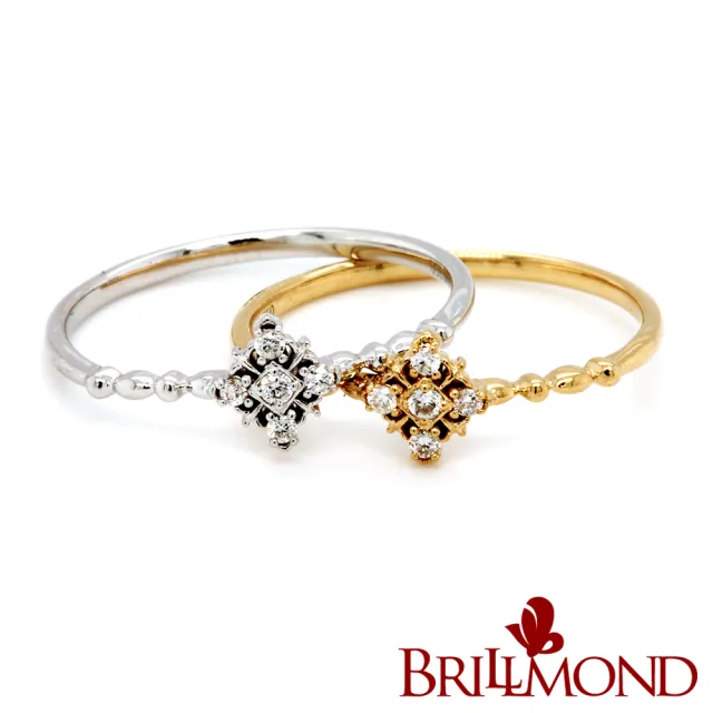 【BRILLMOND JEWELRY】天然鑽石線戒 18K金 光芒鑽戒雙色選(18K金台 天然鑽石總重6分)