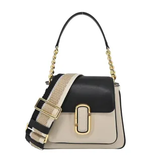 【MARC JACOBS 馬克賈伯】THE J MARC CHAIN牛皮撞色前口袋手提/斜背兩用包(迷你/黑白)