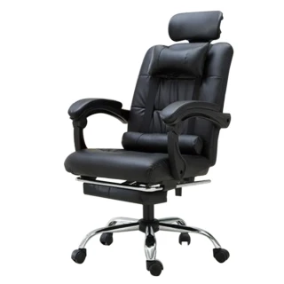 【HTGC】皮革電腦椅  可半躺/高低可調/配擱腳墊 附腰+頸枕(電腦椅/辦公椅/主管椅/工作椅/老闆椅)