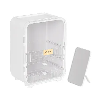 【Mega】日式透明大視窗化妝品收納箱 桌面收納盒(輕奢感大容量 刷具收納)
