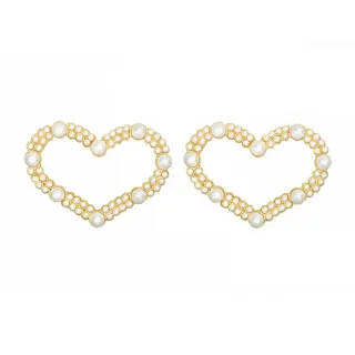 【MISS KOREA】韓國設計S925銀針浪漫珍珠縷空愛心造型耳環(S925銀針耳環 珍珠耳環 縷空耳環)