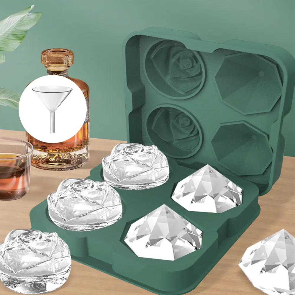 【鑽石與玫瑰】食品級矽膠造型製冰盒(冰塊盒 威士忌 模具 冰格 冰磚 副食品盒 巧克力)