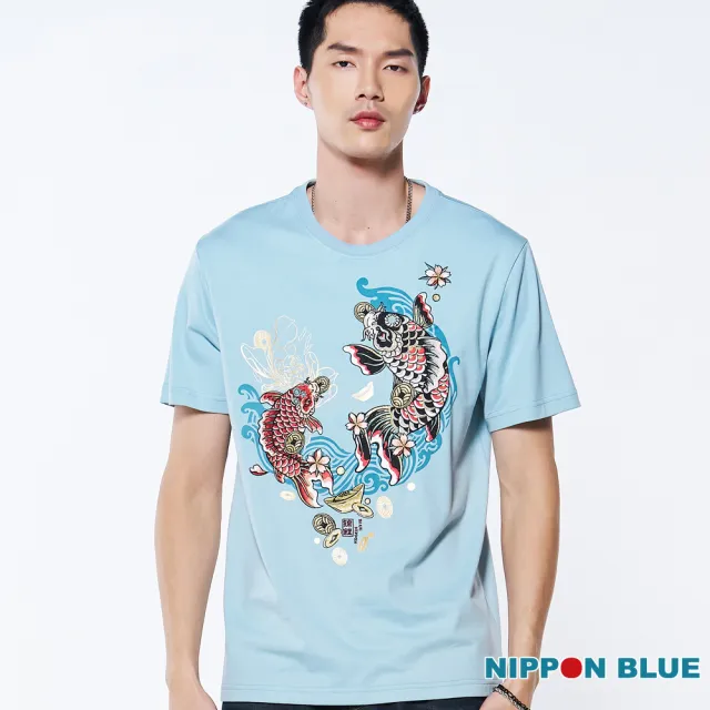 【BLUE WAY】男裝 金標錦鯉之身繡花 短袖 上衣-日本藍