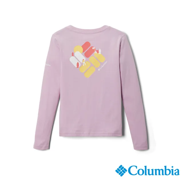 【Columbia 哥倫比亞】童款- LOGO有機棉長袖上衣-粉紅(UAG73370PK / 2022秋冬)
