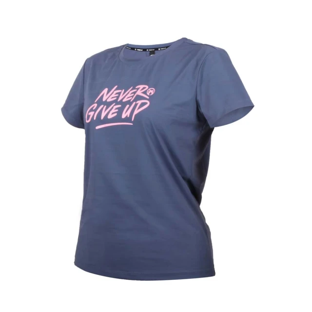【FIRESTAR】女彈性印花短袖T恤-慢跑 路跑 涼感 運動 上衣 反光 靛灰粉(DL367-13)