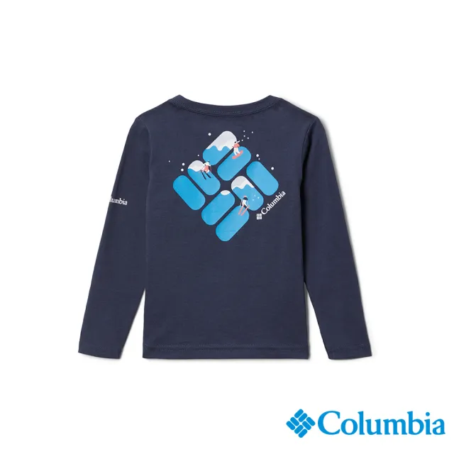 【Columbia 哥倫比亞】童款- LOGO有機棉長袖上衣-深藍(UAG73370NY / 2022秋冬)