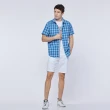 【NAUTICA】男裝 海洋風格紋透氣短袖襯衫(深藍色)