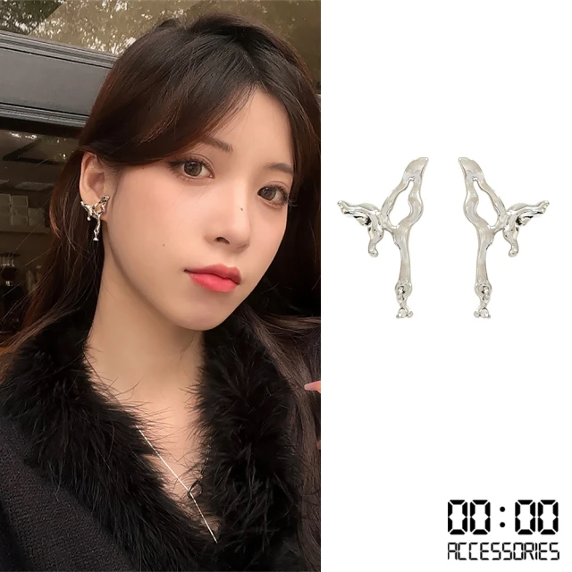【00:00】韓國設計S925銀針液態金屬蝴蝶造型耳環(S925銀針耳環 金屬耳環 蝴蝶耳環)