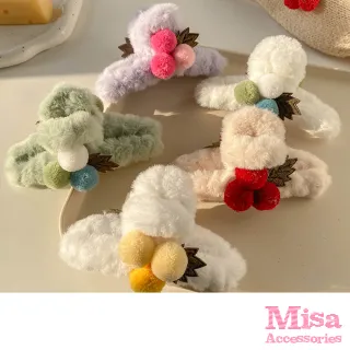 【MISA】撞色抓夾 毛絨抓夾/韓國設計甜美撞色毛絨球球造型抓夾 馬尾夾(4色任選)