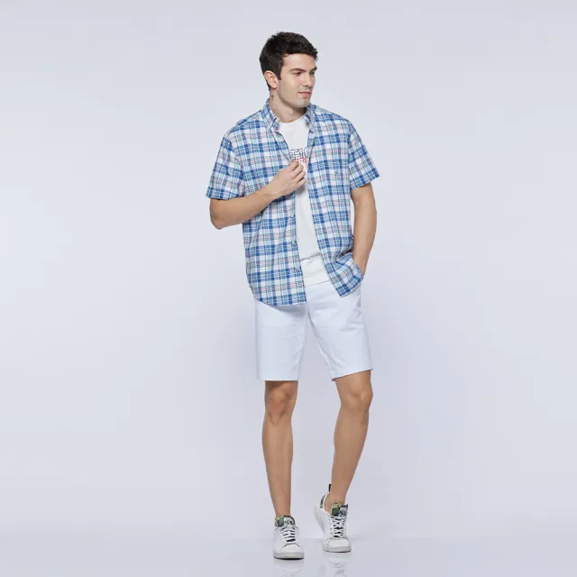 【NAUTICA】男裝 百搭格紋透氣短袖襯衫(藍色)