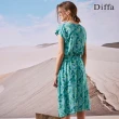 【Diffa】綠葉連袖綁帶連身洋裝-女