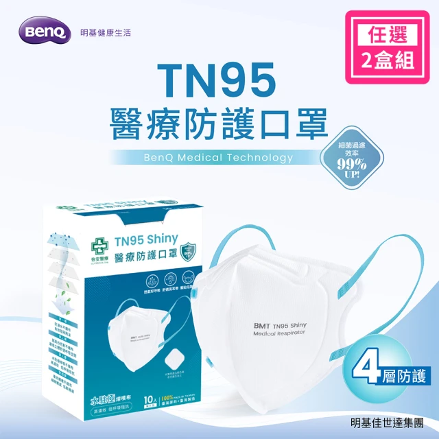 【明基健康生活】怡安 TN95/D2 Shiny醫療防護四層立體口罩 10片x2盒(單片包裝 台灣TN95認證)