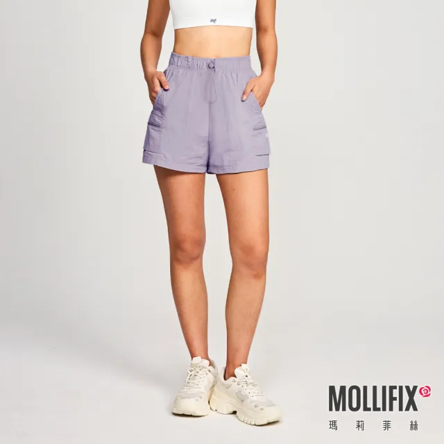 【Mollifix 瑪莉菲絲】多功能收納防曬短褲、瑜珈服、Legging(薰衣草紫)