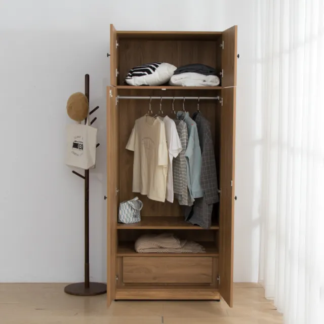 【IDEA】木感質調拉門收納帶鎖衣櫃/衣櫥(收納櫃)