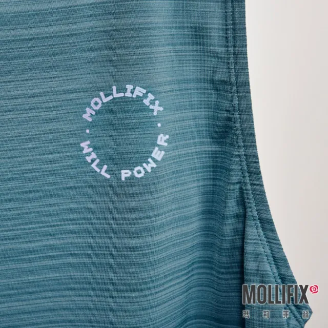 【Mollifix 瑪莉菲絲】圓領挖袖排汗訓練背心、瑜珈上衣、瑜珈服(銅綠)