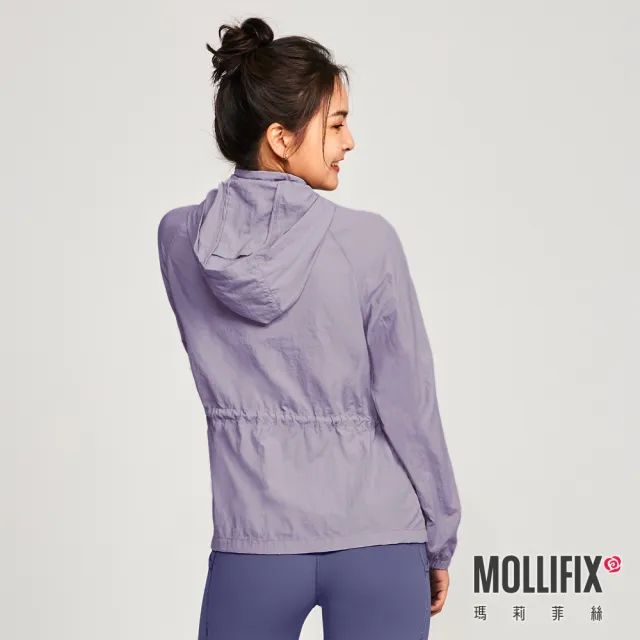 【Mollifix 瑪莉菲絲】輕量收腰防曬可收納外套、瑜珈服、瑜珈上衣、運動外套(薰衣草紫)
