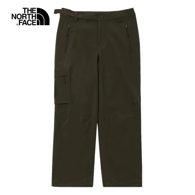 【The North Face 官方旗艦】北面女款灰綠色防潑水附腰帶戶外徒步長褲｜81OK21L