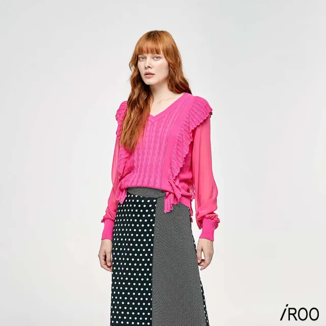 【iROO】針織荷葉上衣