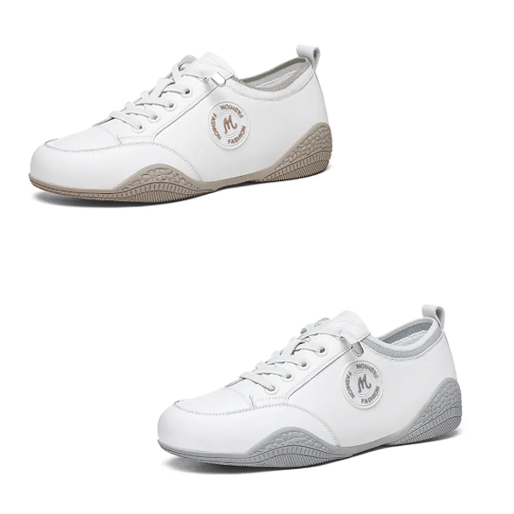 【Taroko】白色系簡約全真牛皮厚底休閒鞋(2色可選)