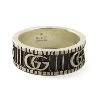 【GUCCI 古馳】925純銀-煙燻復古條紋刻印雙G環形戒指