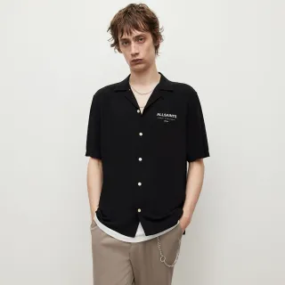 【ALLSAINTS】UNDERGROUND 人造絲短袖夏威夷LOGO襯衫-黑 M158SB(舒適版型)