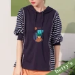 【betty’s 貝蒂思】連帽條紋拼接繡花T-shirt(深藍)