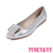 【PINKBABY】尖頭平底鞋 軟底平底鞋/小尖頭氣質包釦造型軟底平底鞋(銀)