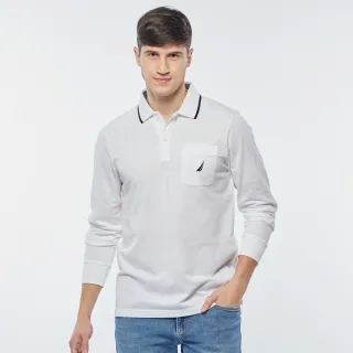 【NAUTICA】男裝 經典素色長袖POLO衫(白色)