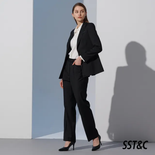 【SST&C】女裝 黑色設計款白色壓邊劍領西裝外套7162210004(雙11精選)