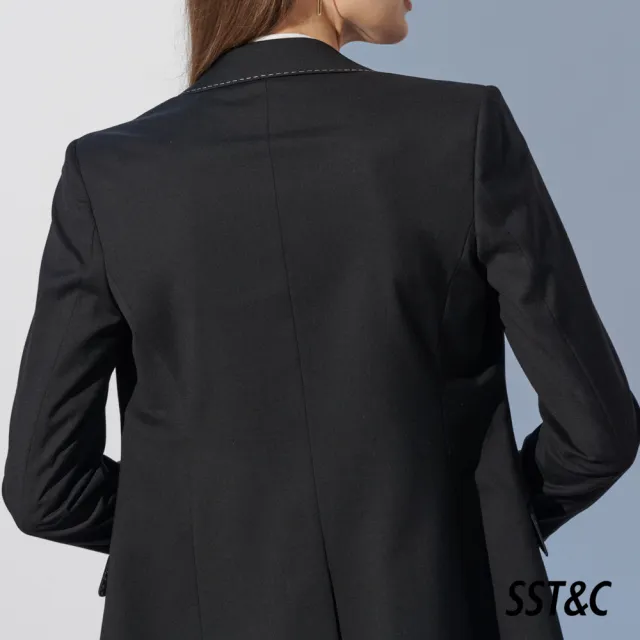 【SST&C】女裝 黑色設計款白色壓邊劍領西裝外套7162210004(雙11精選)