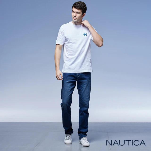 NAUTICA 男裝 涼感刷色休閒牛仔褲(深藍色)