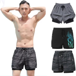 【泳衣果】男泳褲短褲淩浪假二層L-5L沙灘短褲(單短褲)