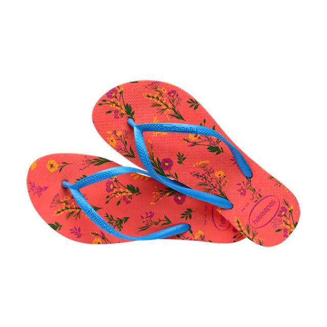 【havaianas 哈瓦仕】拖鞋 女鞋 夾腳拖 小花 Slim Romance 橘藍 4136977-1256W(哈瓦士)