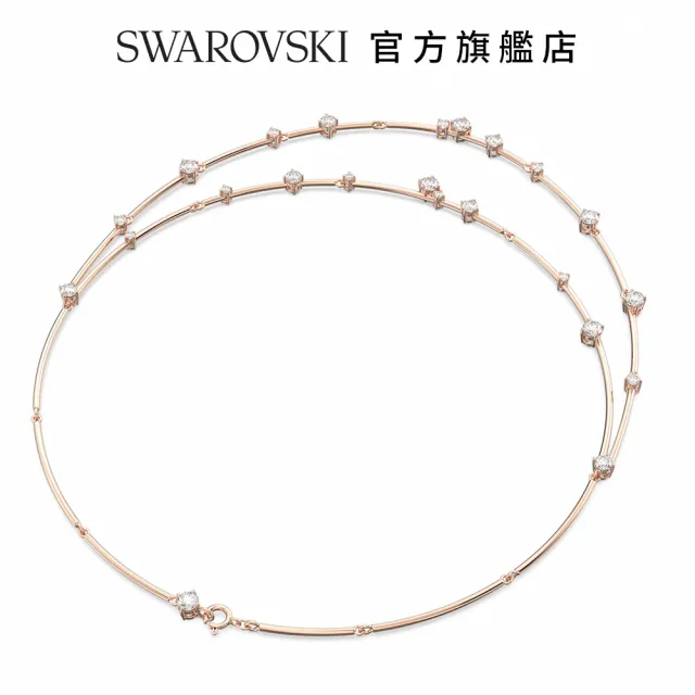 【SWAROVSKI 官方直營】Constella 雙層項鍊 圓形切割 白色 鍍玫瑰金色調 交換禮物