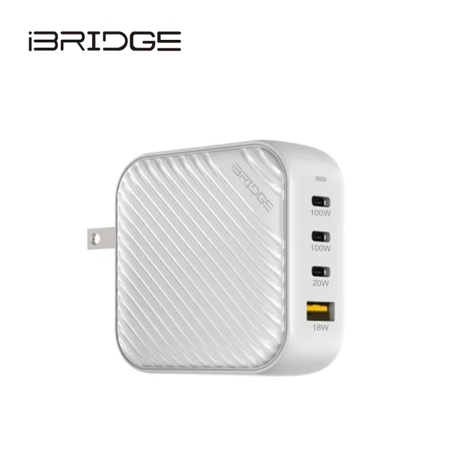 【iBRIDGE】100W GaN氮化鎵 USB-C/USB-A 四孔PD/QC快速充電器(隨贈100W快充線/IBC013)