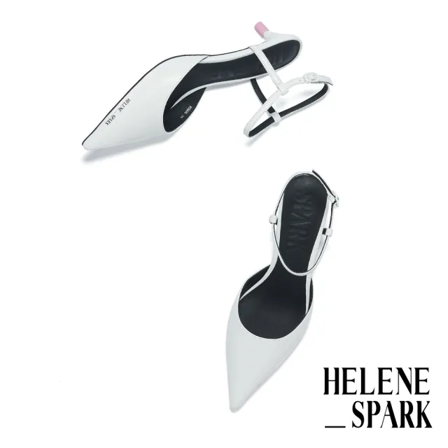 【HELENE_SPARK】極簡時尚LOGO全羊皮繫帶尖頭高跟鞋(白)