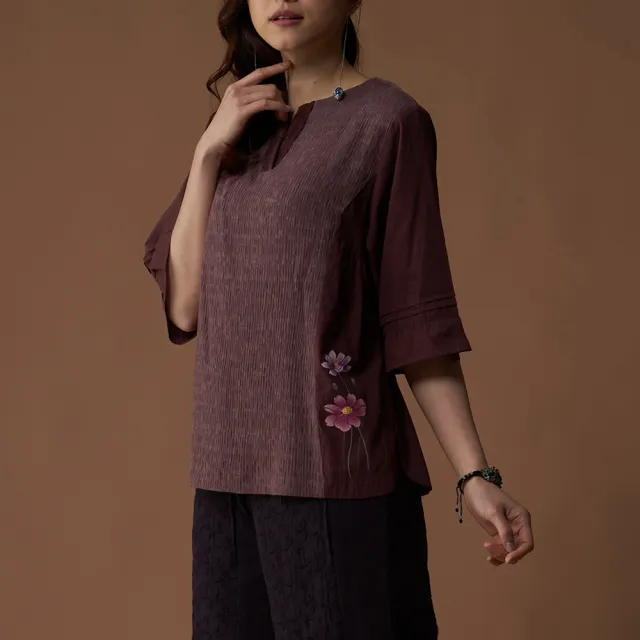 【古典美】23049 手繪刺繡上衣(茶禪服/中國風/國服/漢服/手染服/棉麻/亞麻/天然纖維)