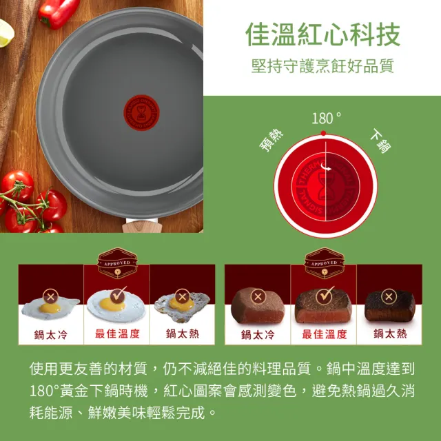 【Tefal 特福】法國製綠生活陶瓷不沾鍋系列24CM不沾鍋深煎鍋_加蓋(IH爐可用鍋/電磁爐適用)