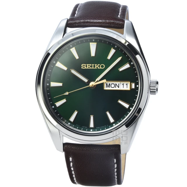 SEIKO 精工 精工藍寶石時尚皮帶男錶-綠面(SUR449P1)