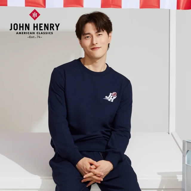 【JOHN HENRY】籃球刺繡logo大學T-藍