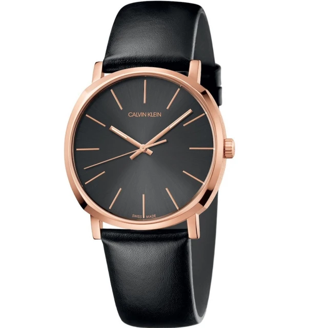 【Calvin Klein 凱文克萊】CK 文藝氣息流行風格男性皮革腕錶-玫瑰金-K8Q316C3