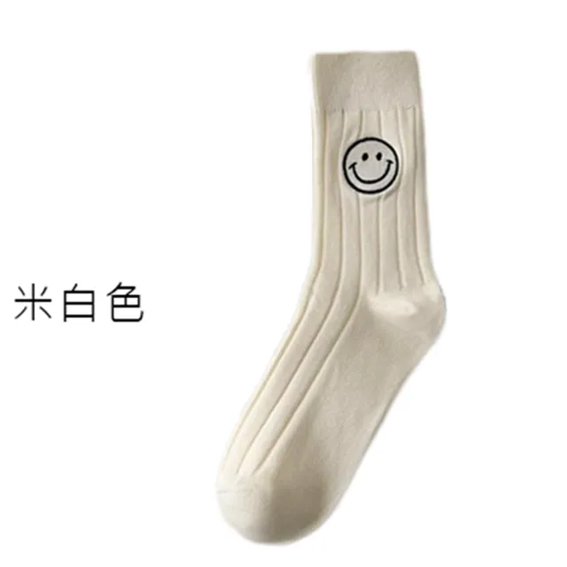 【OT SHOP】女款笑臉寬條紋中筒襪 M1217(襪子 日系學院風)