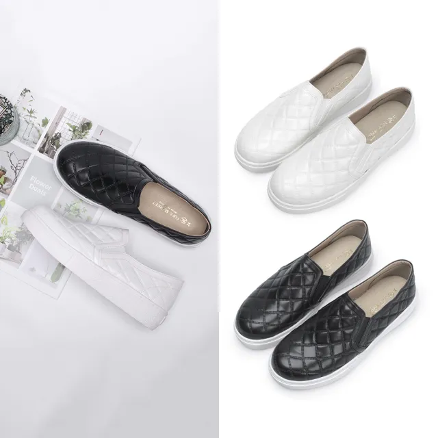 【FUFA Shoes 富發牌】菱格雙壓紋素色懶人鞋-黑/白 1BC79(女鞋/小白鞋/女懶人鞋/便鞋)