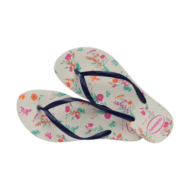 【havaianas 哈瓦仕】拖鞋 女鞋 夾腳拖 小花 Slim Romance 米藍 4136977-0052W(哈瓦士)