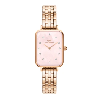 【Daniel Wellington】DW 手錶 Quadro Melrose Lumine 20X26 星辰貝母盤珠寶式錶鏈-粉色貝母盤(DW00100621)