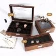 【手錶收藏盒】5格手錶收藏盒 配件收納 方型扣鎖 胡桃木皮 腕錶收藏盒 實木質感 - 棕色(854-A05-WTDB)