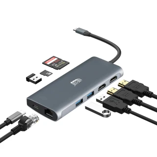 【Adesso 艾迪索】9合1 Type-C 雙HDMI 支援8K 多功能轉接 HUB集線器 AUH-4040(HDMI支援8K@30HzUHD)