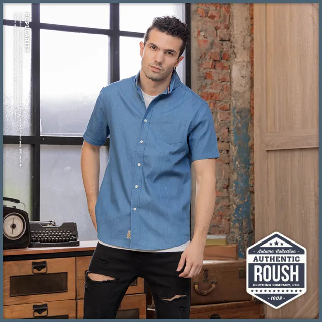 【Roush】現貨 小領片水洗牛仔短袖襯衫(2315059)